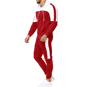Ensemble de survêtement pour homme, rouge et blanc, solide, respirant, à capuche, manches longues, vêtements de sport décontractés, pantalon à cordon de serrage, poches latérales - Product Image 6