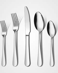 Juego de cubiertos contemporáneo de acero inoxidable con elegante acabado pulido a espejo, perfecto para la mesa de cocina, restaurantes y hoteles. - Product Image 6