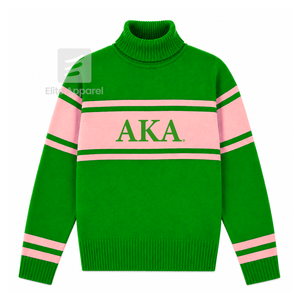 Logo brodé personnalisé Alpha Kapa Alpha sur le devant, col roulé, rayures rose et vert, pour vêtements grecs féminins. - Product Image 1