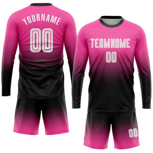 Uniforme de fútbol personalizado, patrón degradado en rosa y negro, nombre del equipo personalizado, número, camiseta de fútbol, pantalones cortos, kit completo para hombres, jóvenes y adultos - Product Image 1