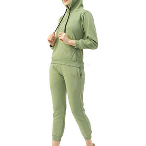 Легкие женские спортивные костюмы OEM-производства, стандартный крой, 100% хлопок, зимние, однотонные, повседневные, комплект из 2 предметов, экологичные, дышащие - Product Image 2