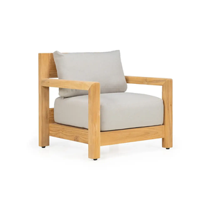 Minimalist Wood <b>Outdoor</b> <b>Sofa</b> Set with Light Gray Cushions Waterproof Garden Furniture for Poolside Use - Product Image 2