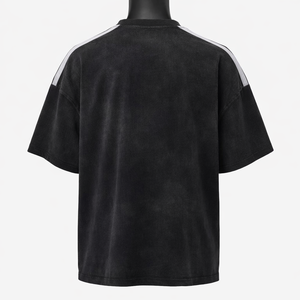 Men Oversized <b>Black</b> Short Sleeve O-Neck <b>T</b>-<b>Shirt</b> With White Contrast Trim Casual Knitted 100% Cotton Solid Color Design - Product Image 2