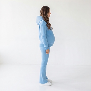 Ensemble de survêtement de maternité Regal Three : sweat à capuche et pantalon évasé, taille mi-haute élastique, fermeture éclair poitrine, tenue décontractée pour la grossesse et l'allaitement - Product Image 4