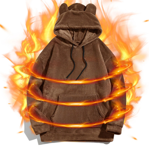 Sweat-shirt à capuche en polaire marron avec oreilles d'ours pour homme, coupe classique, décontracté, hiver, avec poche, manches classiques, style tricoté, imperméable - Product Image 3