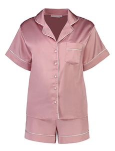 Ensemble de vêtements de nuit en satin pour femmes, 2 pièces, manches courtes, taille élastique, pyjama décontracté, motif uni, respirant, lavable en machine - Product Image 1