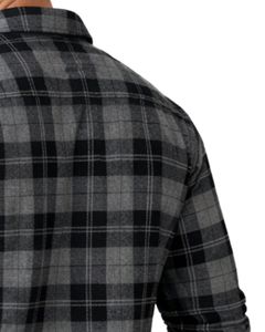 Camisa Casual a Cuadros Negra y Gris Personalizada para Hombre, Corte Ajustado, Manga Larga, con Botones, de Algodón, Estilo Urbano, Calidad Premium - Product Image 3