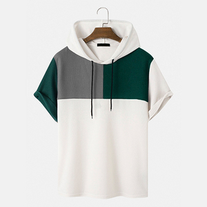 เสื้อยืดฮู้ดดี้สีบล็อค ผ้าคอตตอนออร์แกนิคนุ่ม แห้งเร็ว สไตล์สตรีทแวร์สำหรับผู้ชาย เสื้อยืดฤดูร้อน - Product Image 2