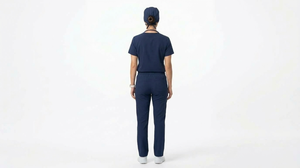 Unisex Navy Blue 100% Cotton <b>Scrub</b> Set Knitted Fabric Professional Hospital Use <b>Scrub</b> <b>Top</b> Featuring V-neck Practical Pockets - Product Image 2