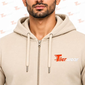 Tiierwear <b>Men's</b> Beige Zip-Up <b>Hoodie</b> Cotton Fleece Casual Hooded Sweatshirt Regular Fit Front Logo Autumn Wear Hoodies - Product Image 5