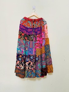Faldas Maxi de Seda Bohemias al por Mayor con Diseño de Patchwork en Capas, Coloridas, Estilo Hada, Exóticas, Largas, Fluidas, a Rayas, Recicladas, para Fiesta de Ibiza - Product Image 2