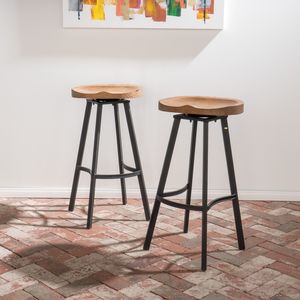 Sheeraz International Wood <b>Seat</b> Counter Stool Metal Bar Ottoman Round Seating for Kitchen Island Cafe - Product Image 5