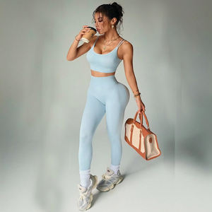 ชุดออกกำลังกายไร้ตะเข็บเอวสูง ระบายอากาศได้ดี กางเกงเลกกิ้งน้ำหนักเบา สปอร์ตบราเสริมฟองน้ำ ดีไซน์ลายเรียบหรูทันสมัย - Product Image 2