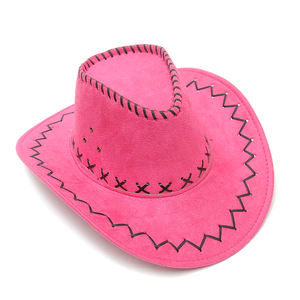 Chapeaux de cowboy américains personnalisés en cuir suédé rose uni pour hommes adultes - Product Image 6