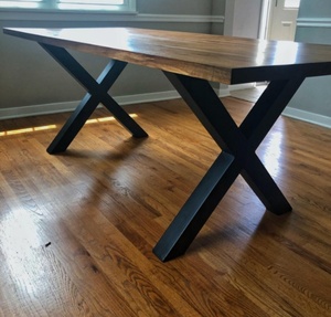Modern <b>Coffee</b> <b>Table</b> Solid Wood Top Steel Frame Black Base 4 Seater Living Room Furniture - Product Image 3