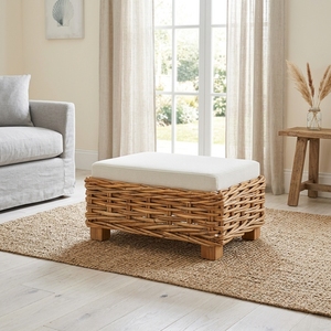 New Modern Minimalist Chunky Woven Rattan Ottoman <b>Stool</b> Wood Eco-Friendly Outdoor <b>Garden</b> Patio Living Seating Accent Chair Box - Product Image 4
