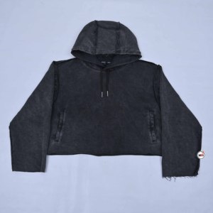 Hoodies courts pour femmes, couleur unie, manches longues, en coton tricoté, style décontracté pour l'automne, avec poches, finition délavée - Product Image 3