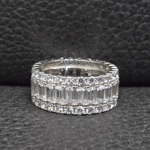 Anillo de banda Baguette de plata de ley 925 con moissanita VVS, anillo de boda con diamantes, estilo Hip Hop, joyería de lujo unisex, regalo - Product Image 1