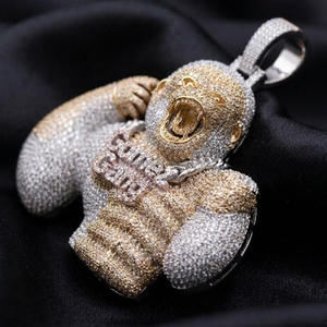 Pendentif Personnage Animal Sertie de Diamants Moissanite Ronds en Argent Sterling 925, Collier Hip Hop de Luxe - Product Image 3