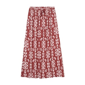 Women's Long Flowing Crepe Terracotta <b>Skirt</b> High Waist <b>Elastic</b> Band Drawstring Front 100% Viscose Lightweight Casual Summer Wear - Product Image 2