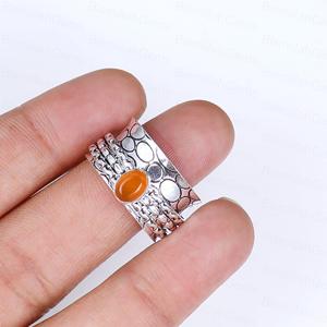 Vintage 925 Sterling Silver Plated Carnelian <b>Spinner</b> <b>Ring</b> for <b>Anxiety</b> Relief Boho Oval Red Agate Meditation Handmade Textured - Product Image 5