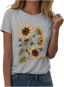<b>Sunflower</b> print tshirt cotton slim fit retro style breathable knitted short sleeve summer casual outfit <b>top</b> - Product Image 2