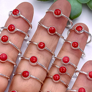 Light Weight Red Coral Gemstone Silver Rings Handmade 925 Stamped Silver Rings Party Wear Rings - Product Image 2
