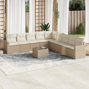 Conjunto de Sofá de Jardín Grande con Patas Ajustables en Ratán Sintético PE Beige, Muebles de Jardín Ajustables - Product Image 1