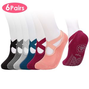 Confezione da 6 Calzini Antiscivolo da Donna con Cinturini per Yoga, Pilates, Danza Indoor e Camminata Ospedaliera - Puro Comfort - Product Image 1