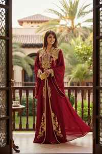 Abaya en satin de soie modeste, manches longues, longueur ras du sol, broderie, caftan, robe islamique pour femme, coupe droite, vente en gros Dubaï - Product Image 2