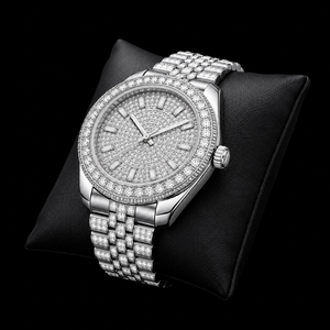 Reloj de Hombre de Acero Inoxidable con Cuarzo, Tono Plateado, Esfera con Piedras Brillantes, Clásico, Lujoso y Moderno, para Fiestas, Regalo - Product Image 2
