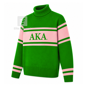 Logo brodé personnalisé Alpha Kapa Alpha sur le devant, col roulé, rayures rose et vert, pour vêtements grecs féminins. - Product Image 2