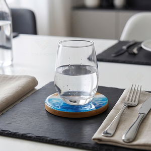 Luxury Resin Wood Coaster Set 3D Ocean Wave Epoxy Drink Coasters 10cm Round Wooden Cup <b>Mat</b> Custom Gift Box for Home <b>Bar</b> Decor - Product Image 5