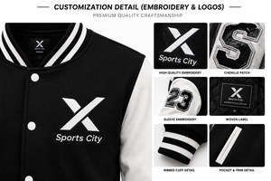 Veste de sport classique en polaire pour homme X Sports City, en laine et cuir, avec manches en cuir PU, col rabattable, boutons, fabriquée au Pakistan, OEM - Product Image 4