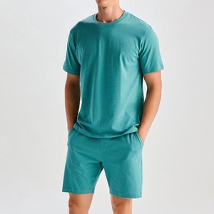 Conjunto de Camiseta y Pantalones Cortos de Algodón para Hombre, Venta al Por Mayor, Color Sólido, Verano, Dos Piezas, Ropa Deportiva Informal, Proveedor de Exportación a Granel - Product Image 2