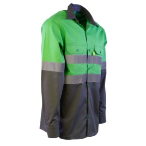 Camisa de Trabajo Reflectante de Alta Visibilidad para Hombre, Manga Larga, Poliéster, Uniforme de Seguridad, Verde Gris a Rayas - Product Image 4