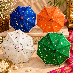 ร่มตกแต่งงานแต่งงาน ผ้าฝ้ายลายใหม่ งานฝีมือประดับกระจก สำหรับตกแต่ง - Product Image 1