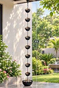 Chaîne de pluie carrée moderne et traditionnelle de haute qualité, faite à la main, en cuivre poli, design personnalisable, noire, pour jardin extérieur - Product Image 4
