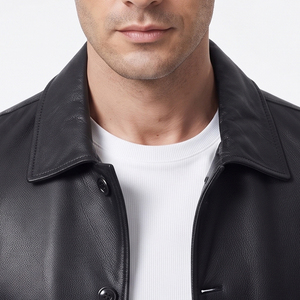 Casual Outdoor Men's Leather Jacket Outerwear Button Down Genuine Leather Jacket Men Letterman Fashion Leather <b>Coat</b> Mens - Product Image 4