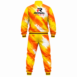 Men's Full-Length Tracksuit Yellow Orange Hand-Painted Print Sporty Jogging Wear with Side Pockets Training Track <b>Suit</b> For Men - Product Image 2