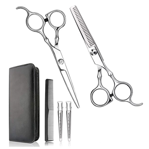 TariqXport Best Selling <b>Barber</b> Kit with Hair Thinning Scissors and Mirror Polish Hair Cutting <b>Set</b> in Leather Case - Product Image 1