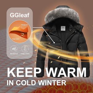 Parka noire à capuche pour homme avec garniture en fourrure, col montant, imperméable, en polyester, vêtement d'extérieur décontracté, coupe classique - Product Image 4