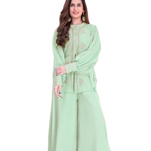 Traje Sharara de Organza Pura de Alta Calidad con Bordado a Mano para Fiesta o Festival, Estilo Indio Pakistaní - Product Image 1