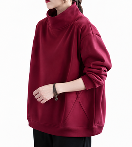เสื้อพูลโอเวอร์สีพื้นแบบกำหนดเองสำหรับผู้หญิง ผ้าคอตตอน/โพลีเอสเตอร์คุณภาพสูง สำหรับใส่ในฤดูใบไม้ร่วง - Product Image 4