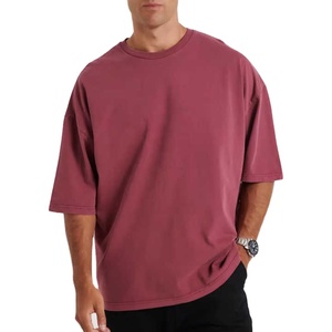 T-shirt Hip Hop surdimensionné de haute qualité en coton Boxy lourd lavé à l'acide avec logo personnalisé pour hommes avec conception d'épaule tombante vintage - Product Image 2