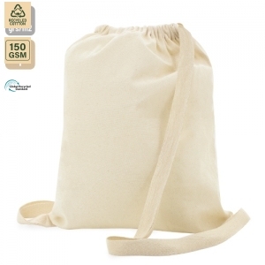 225 GSM Recycled Cotton <b>Drawstring</b> <b>Backpack</b> Gym Sports 34x42 cm Flat Custom Logo Wholesale OEM Private Label Model ANKJ057-R - Product Image 2