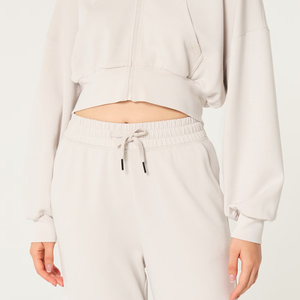 Hoodie court taille haute pour femme en molleton de coton écologique, design 2-en-1, teint en pièce, vêtement décontracté, OEM ODM, vente en gros, usine - Product Image 4