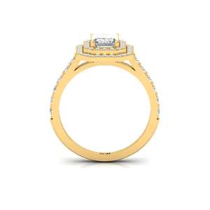 Bague solitaire en diamant de laboratoire taille ronde et taille émeraude, sertie de griffes, plaquée or 10 carats, luxe pour femme - Product Image 3
