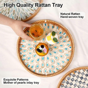 Bandejas metálicas artesanales con incrustaciones de nácar en varios estilos, decoraciones modernas para Ramadán, bodas y Diwali. - Product Image 2