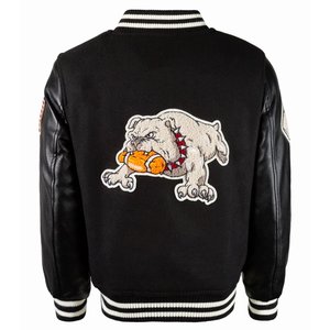 Nouvelle veste varsity noire pour homme avec manches en cuir et motifs de patchs, style décontracté pour l'automne, col rabattu, fermeture à boutons - Product Image 3